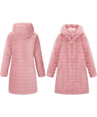 Women Faux Fur Long Fuzzy Fur Jacket Hooded Spring Fall Winter Fashion,Thermal Zip Up Coat Dark Pink-horizontal Texture-loose...