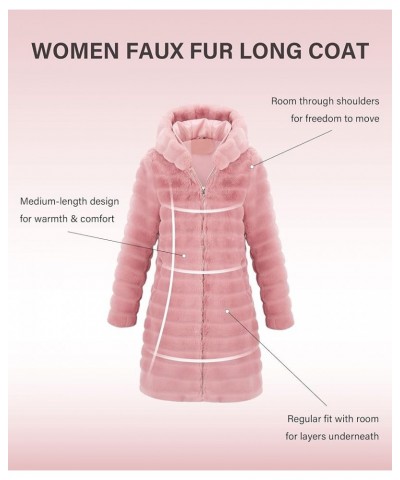 Women Faux Fur Long Fuzzy Fur Jacket Hooded Spring Fall Winter Fashion,Thermal Zip Up Coat Dark Pink-horizontal Texture-loose...