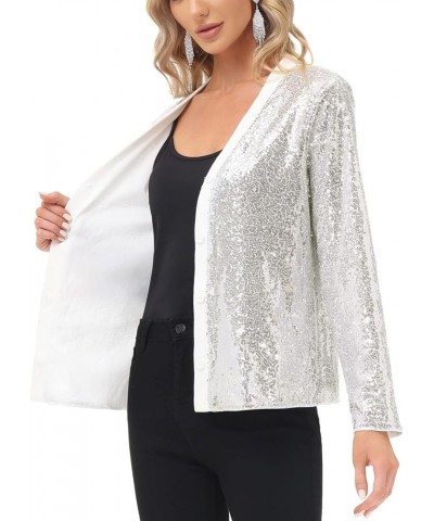 Women's Sequin Jackets Long Sleeve Button Down Shrug Shiny Party Blazer with Pockets S-XXL Regular silver $8.99 Blazers