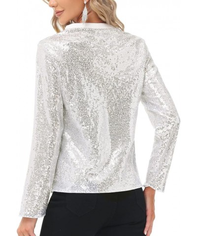 Women's Sequin Jackets Long Sleeve Button Down Shrug Shiny Party Blazer with Pockets S-XXL Regular silver $8.99 Blazers