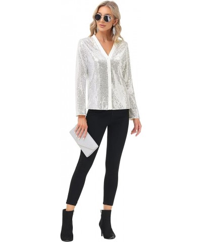 Women's Sequin Jackets Long Sleeve Button Down Shrug Shiny Party Blazer with Pockets S-XXL Regular silver $8.99 Blazers