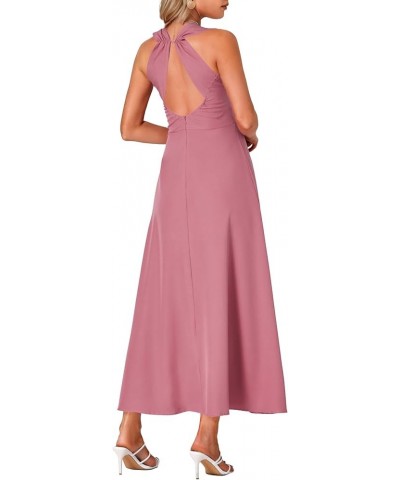 Women's Boho Floral V Neck Backless Back Sleeveless Flowy Long Beach Dress Solid Dusty Pink $20.13 Dresses