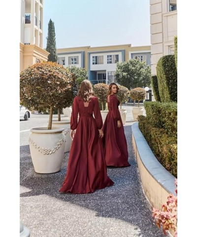 Women's V-Neck Bridesmaid Dresses with Long Sleeves Pleats Chiffon Formal Evening Party Dress with Slit VS022 Desert Rose $27...