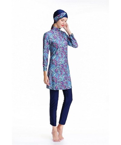 Muslim Swimwear for Women Modest Full Cover Swimsuit Long Sleeve Hijab Burkini Blue $26.25 Swimsuits