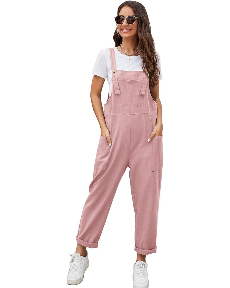 Women's Casual Cotton Overalls Wide Leg Loose Fit Jumpsuit Baggy Rompers with Pockets Pink $16.44 Overalls