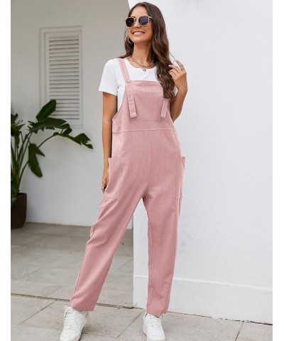 Women's Casual Cotton Overalls Wide Leg Loose Fit Jumpsuit Baggy Rompers with Pockets Pink $16.44 Overalls