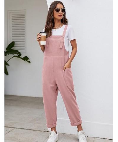 Women's Casual Cotton Overalls Wide Leg Loose Fit Jumpsuit Baggy Rompers with Pockets Pink $16.44 Overalls