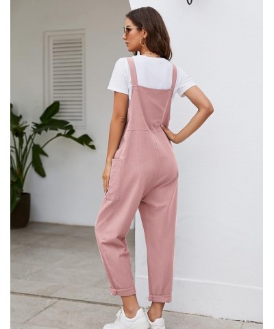 Women's Casual Cotton Overalls Wide Leg Loose Fit Jumpsuit Baggy Rompers with Pockets Pink $16.44 Overalls