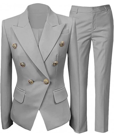 Women's 2 PC Double Breasted Prom Suit Modern Fit Office Lady Suit Notch Lapel Business Suit Silver $32.50 Suits