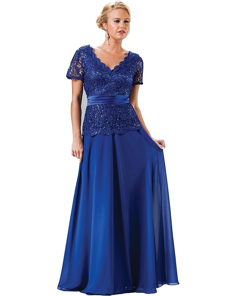 Women's Starlit Beaded Long Sleeve Mother of The Bride Evening Gown Royal Double V-neck $49.35 Dresses