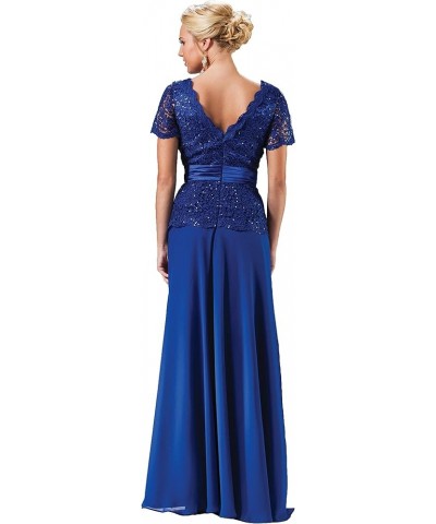 Women's Starlit Beaded Long Sleeve Mother of The Bride Evening Gown Royal Double V-neck $49.35 Dresses