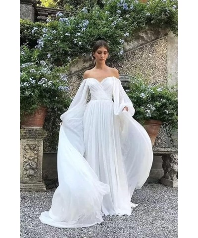 Off Shoulder Prom Dresses Long Chiffon Sweetheart Puff Sleeves Formal Evening Ball Gown for Women Red $25.62 Dresses