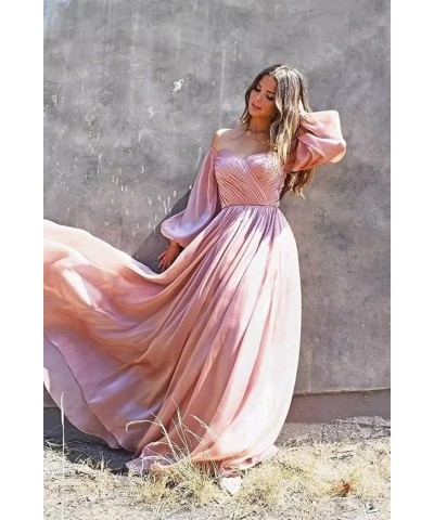 Off Shoulder Prom Dresses Long Chiffon Sweetheart Puff Sleeves Formal Evening Ball Gown for Women Red $25.62 Dresses