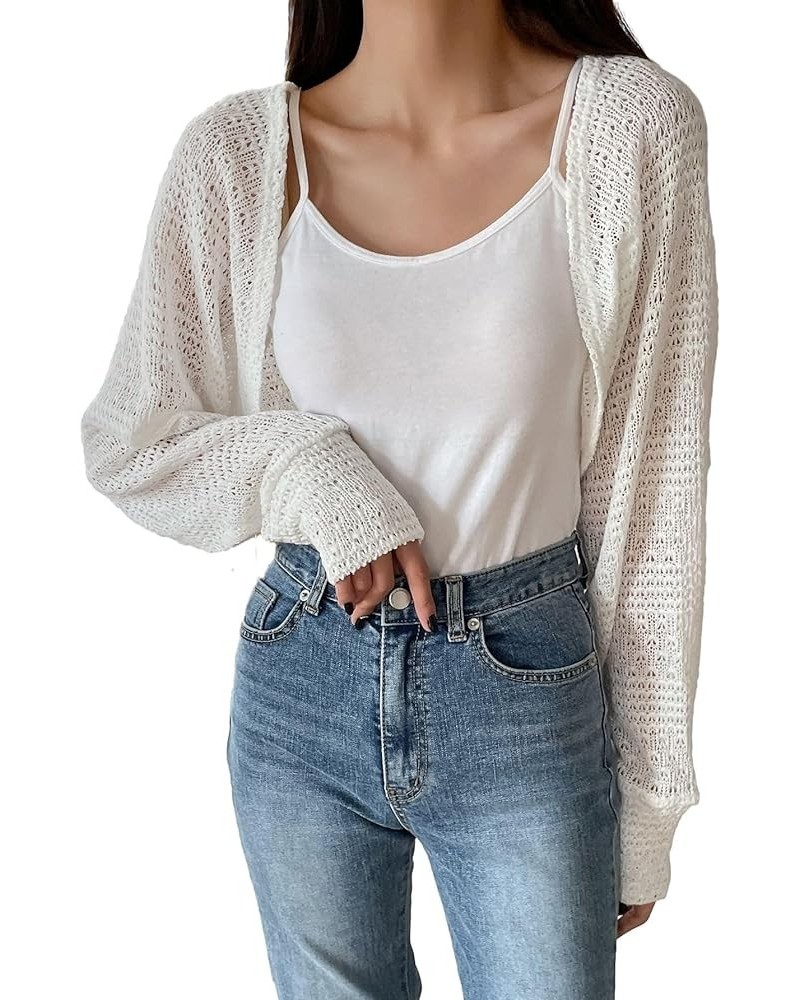 Women's Long Sleeve Knit Open Front Crop Cardigan Top White $12.00 Sweaters