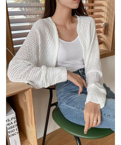 Women's Long Sleeve Knit Open Front Crop Cardigan Top White $12.00 Sweaters