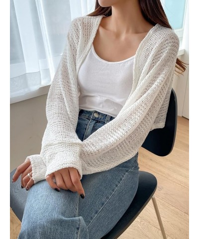 Women's Long Sleeve Knit Open Front Crop Cardigan Top White $12.00 Sweaters