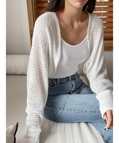 Women's Long Sleeve Knit Open Front Crop Cardigan Top White $12.00 Sweaters