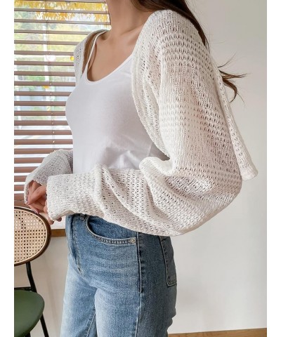 Women's Long Sleeve Knit Open Front Crop Cardigan Top White $12.00 Sweaters