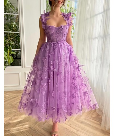 Women's Tulle Prom Dresses Long 3D Butterfly Spaghetti Straps Formal Evening Gowns with Slit Tea Length Party Dress Wine Red ...