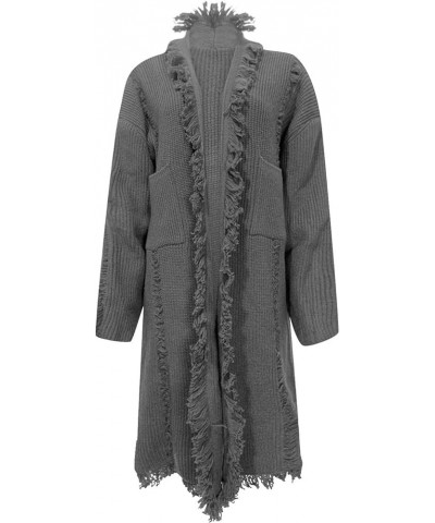 Cardigan Sweaters for Women Long Trench Coats Plus Size Open Front Knit Tops Frayed Tassels Long Sleeve Warm Jacket A01_gray ...