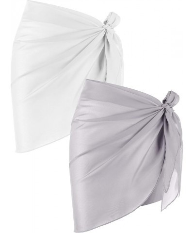 2 Pieces Sarong Coverups for Women Bathing Suit Wrap Swimsuit Skirt Beach Bikini Cover Up Swimwear Chiffon White and Grey $8....