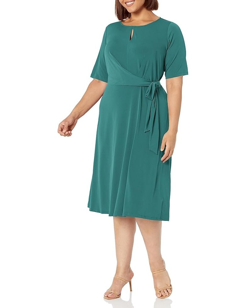 Women's Side Tie Flattering Midi Length Chic Versatile Matte Jersey Dress Antique Green $18.18 Dresses