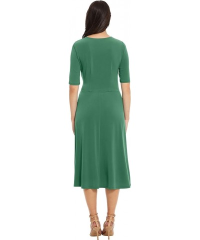 Women's Side Tie Flattering Midi Length Chic Versatile Matte Jersey Dress Antique Green $18.18 Dresses