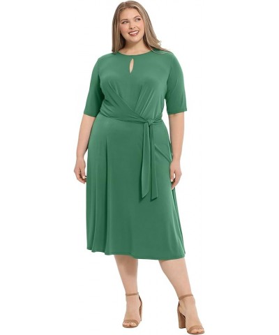 Women's Side Tie Flattering Midi Length Chic Versatile Matte Jersey Dress Antique Green $18.18 Dresses