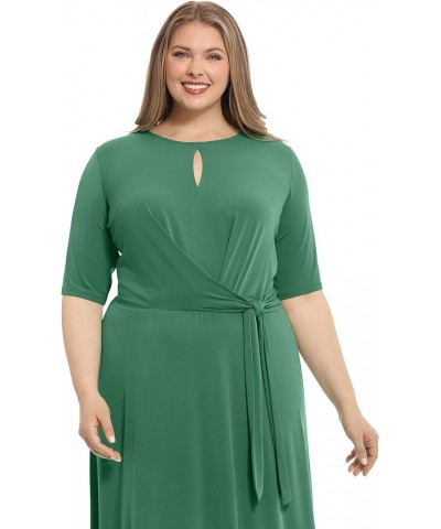 Women's Side Tie Flattering Midi Length Chic Versatile Matte Jersey Dress Antique Green $18.18 Dresses