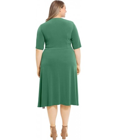 Women's Side Tie Flattering Midi Length Chic Versatile Matte Jersey Dress Antique Green $18.18 Dresses